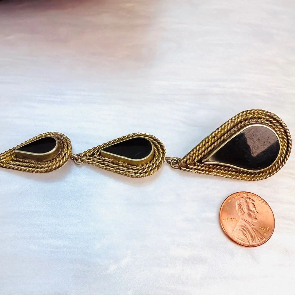 Gorgeous, vintage weighted, Silvertone and black costume long pierced earrings